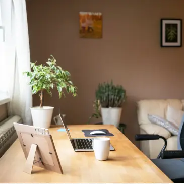 Declutter your home office, tidy desk in lounge