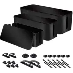 Cable organizer box in black with cable clips and velcro organizers
