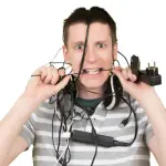 Man with messy cable clutter