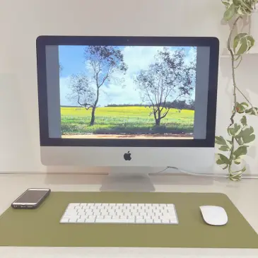 desk mats green desk mat with computer keyboard mouse and phone
