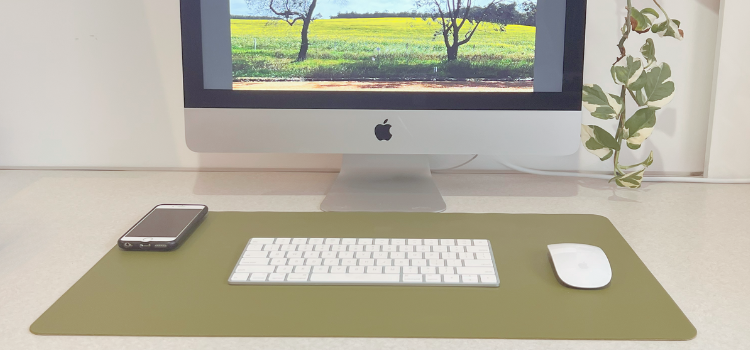 Desk Mats green desk mat with keyboard mouse and computer